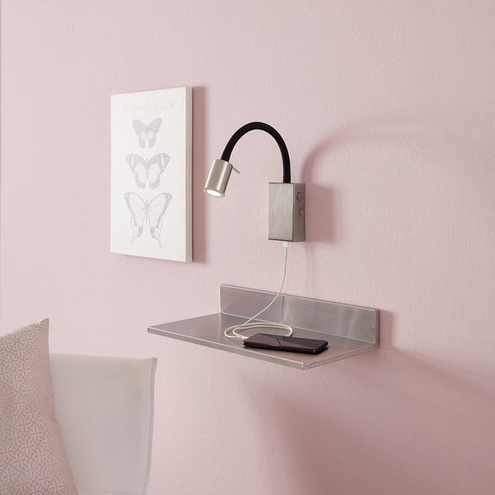 Buy Bedside Reading Lights Australia Tazzoli 1 Light Wall Light LED 3000K USB Black & Sat Nickel - 96567