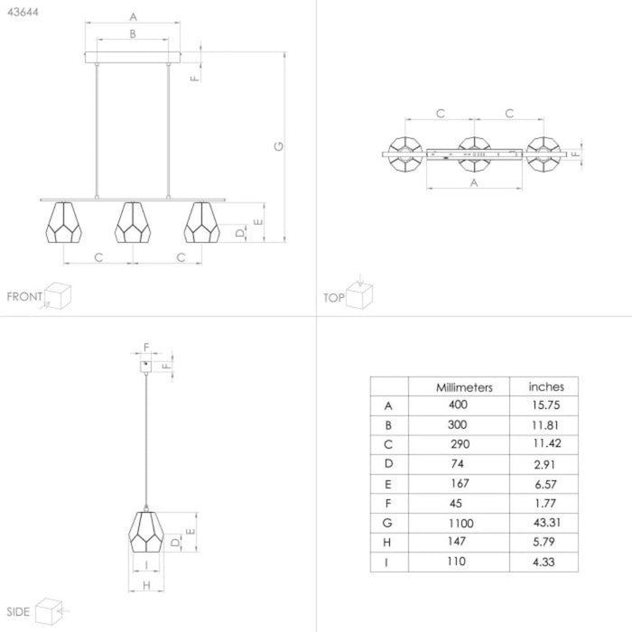 Buy Island Pendant Lights Australia MARDYKE Island Pendant 3 Lights Black Steel Clear Glass - 43644