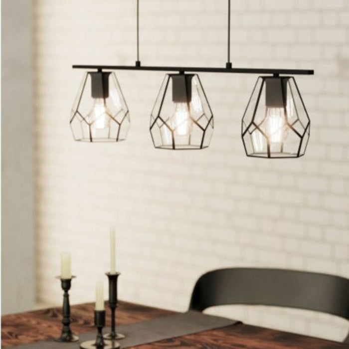 Buy Island Pendant Lights Australia MARDYKE Island Pendant 3 Lights Black Steel Clear Glass - 43644