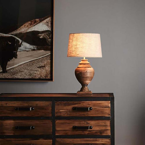 Buy Table Lamps Australia Amphora 1 Light Turned Wood Urn Table Lamp Small Base Only - Dark Natural - ZAF14126A