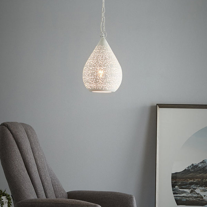 Buy Pendant Lights Australia Aquarius Small 1 Light Perforated Teardrop Pendant White - ZAF10225WH