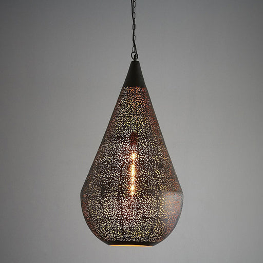 Buy Pendant Lights Australia Aquarius Large 1 Light Perforated Teardrop Pendant Black - ZAF11098BK