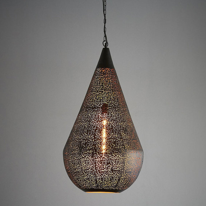 Buy Pendant Lights Australia Aquarius Large 1 Light Perforated Teardrop Pendant Black - ZAF11098BK