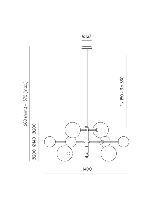 Atom Pendant Light Matte Brass & Clear - ARO.C1214/8/ORO/CLR