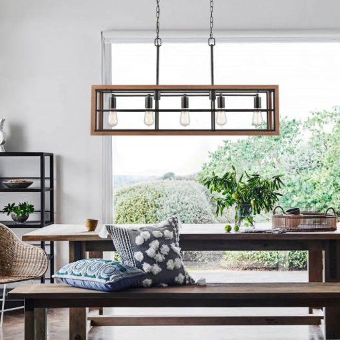 Buy Island Pendant Lights Australia BANQUET Island Pendant 5 Lights Bronze Wood / Iron- BANQUET1