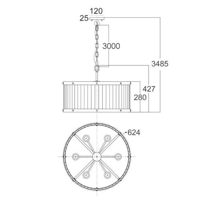 Buy Pendant Lights Australia BARRIQUE Pendant 6 Lights Brass Oak Wood / Iron- BARRIQUE1