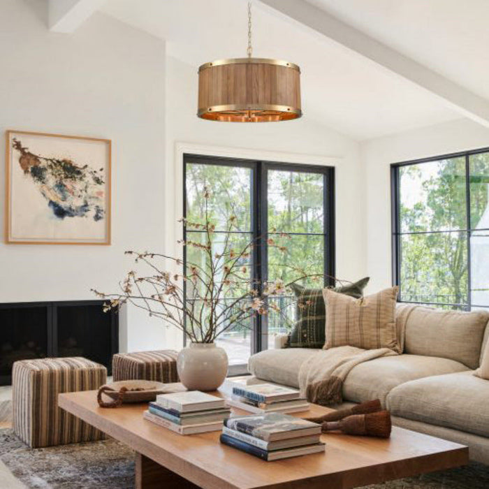 Buy Pendant Lights Australia BARRIQUE Pendant 6 Lights Brass Oak Wood / Iron- BARRIQUE1