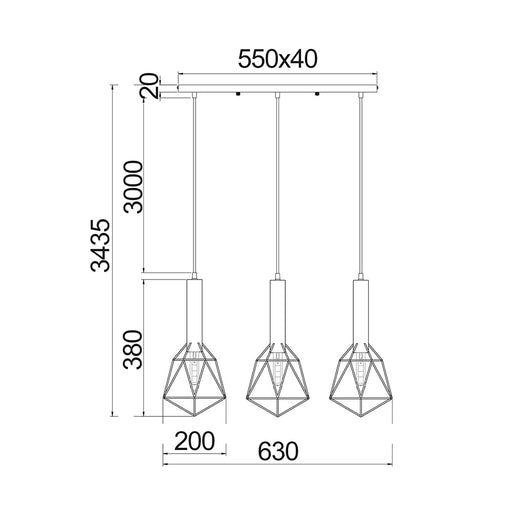 Buy Island Pendant Lights Australia Blackband 3 Light Black Iron Cage Diamond Bar Pendant - BLACKBAND1X3
