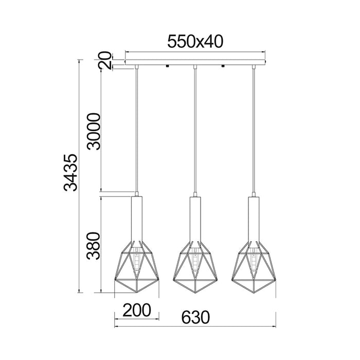 Buy Island Pendant Lights Australia Blackband 3 Light Black Iron Cage Diamond Bar Pendant - BLACKBAND1X3