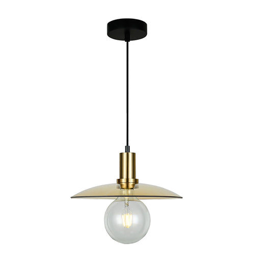 Buy Pendant Lights Australia Chapeau 1 Light Pendant Antique Brass With Amber Coolie Shape Shade 315mm - CHAPEAU4