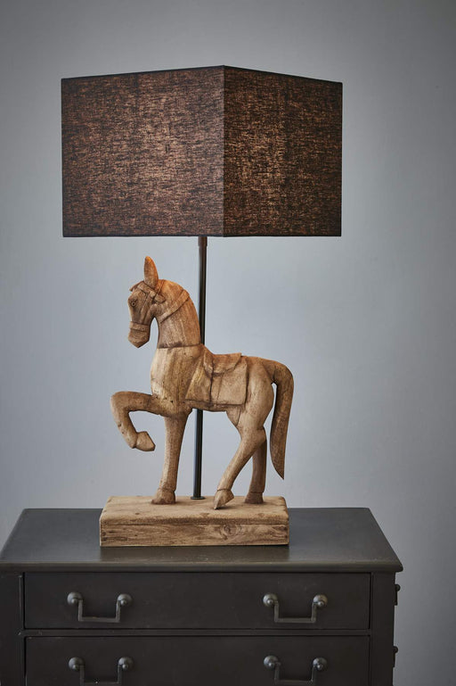 Buy Table Lamps Australia Clyde Large Wooden Horse Table Lamp Base Only Dark Natural - ZAF14149A