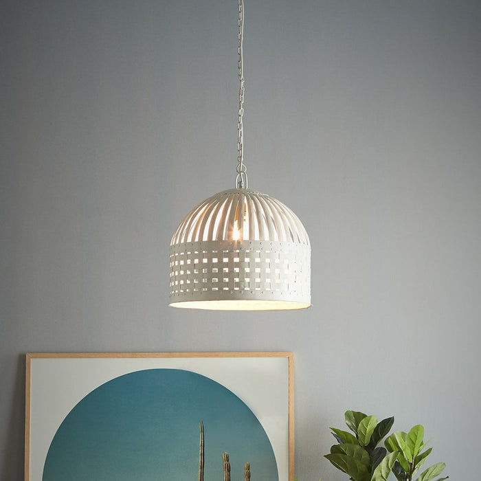 Buy Pendant Lights Australia Esch 1 Light Woven Iron Strips Medium Pendant White - ZAF10336WH