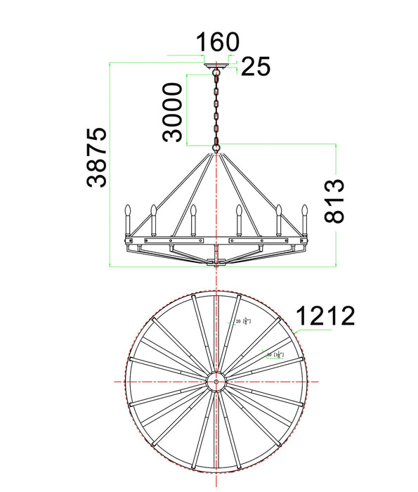 Funale 12 Light  Pendant Oak Wood - FUNALE6