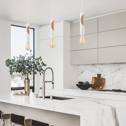 Buy Mini Pendants Australia IDA Interior Tube 1 Light Pendant White With Blonde Wood - IDA2