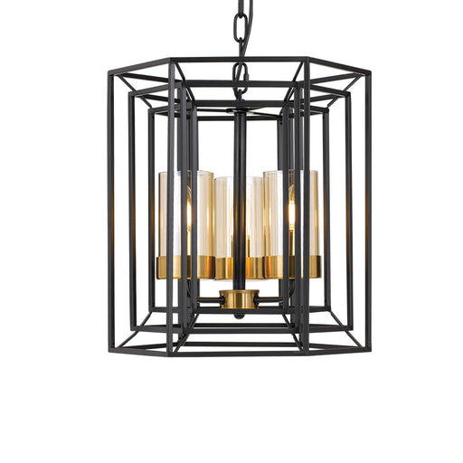 Buy Pendant Lights Australia Lane 3 Light Pendant Black, Antique Brass & Amber - LANE PE3-BK+AB