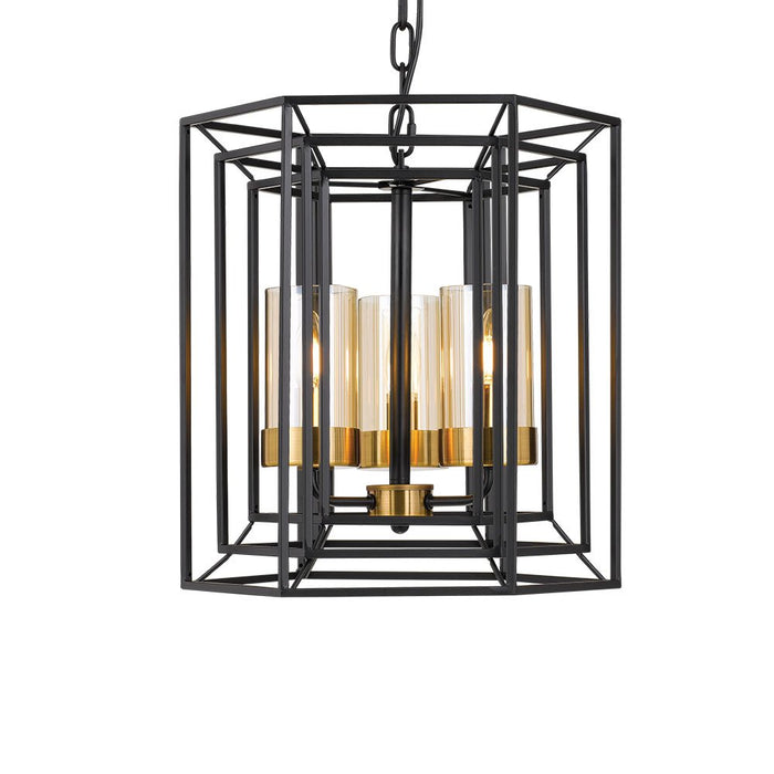 Buy Pendant Lights Australia Lane 3 Light Pendant Black, Antique Brass & Amber - LANE PE3-BK+AB
