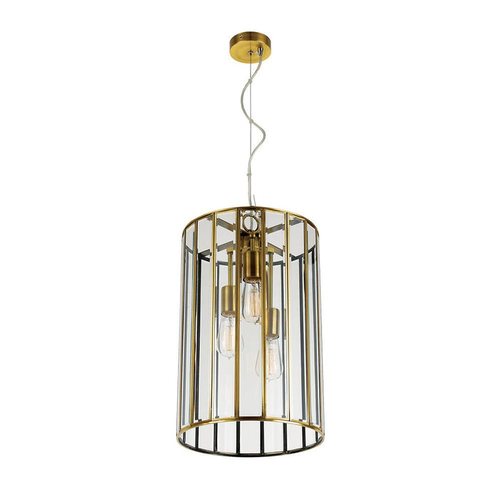 Buy Pendant Lights Australia Pratt 3 Light Pendant 300mm Antique Brass & Clear - PRATT PE30-AB