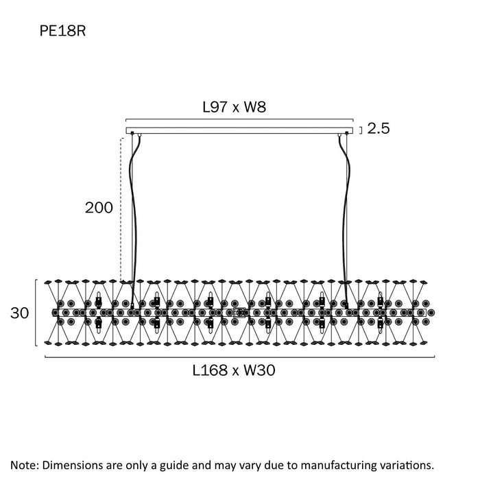 Lerida 18 Light Rectangular Pendant Gold & Clear - LERIDA PE18R-GD