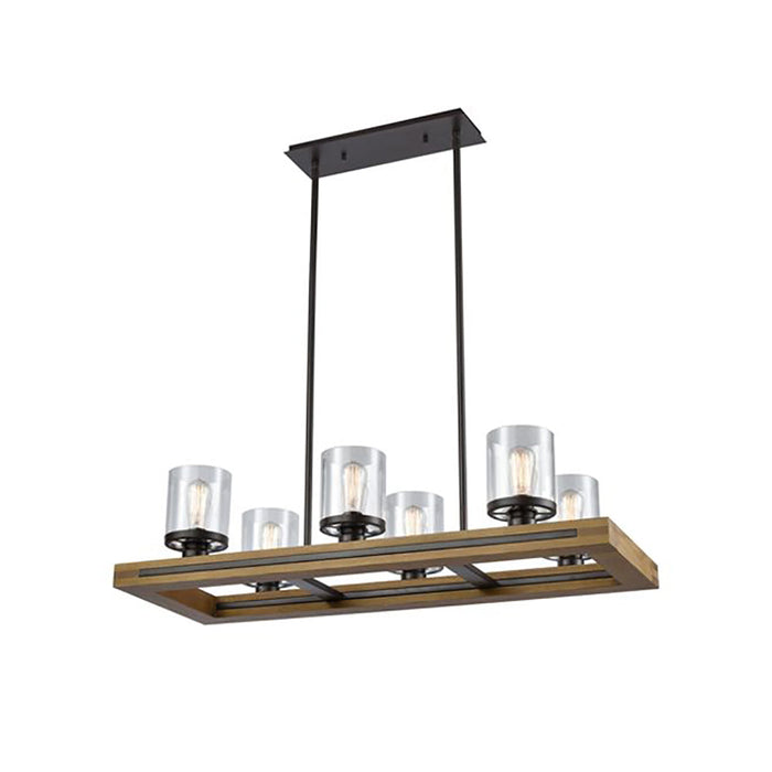 Buy Island Pendant Lights Australia METI Warm Chestnut Wood 6 Light Rectangular Pendant - METI01