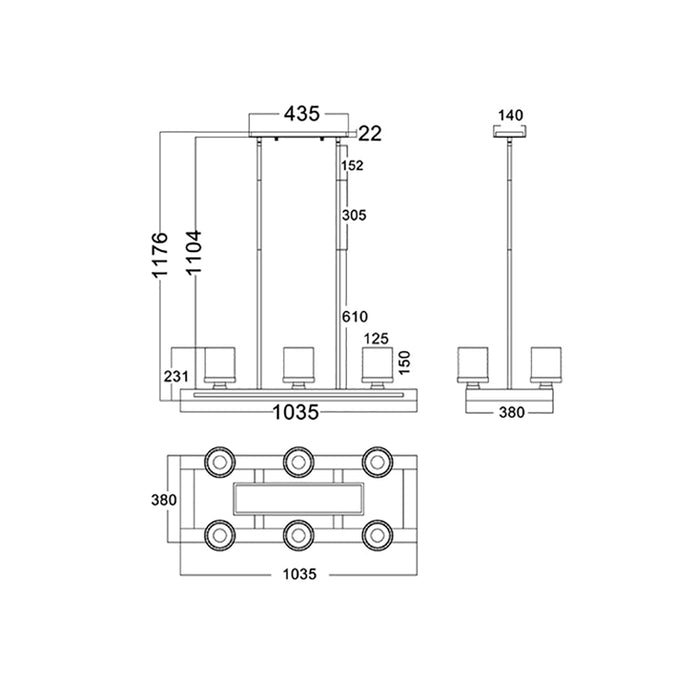 Buy Island Pendant Lights Australia METI Warm Chestnut Wood 6 Light Rectangular Pendant - METI01