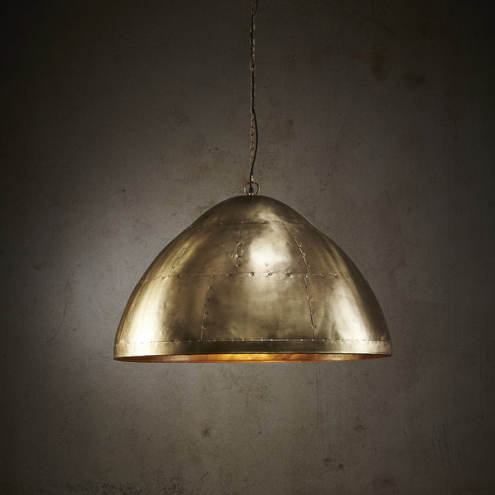 Buy Pendant Lights Australia P51 Large 1 Light Iron Riveted Dome Pendant Antique Brass - ZAF11044BR