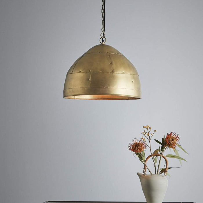 Buy Pendant Lights Australia P51 Small 1 Light Iron Riveted Dome Pendant Antique Brass - ZAF10310