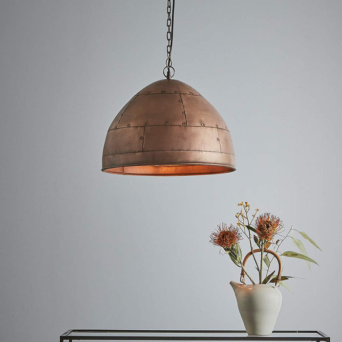 Buy Pendant Lights Australia P51 Small 1 Light Iron Riveted Dome Pendant Antique Copper - ZAF10308