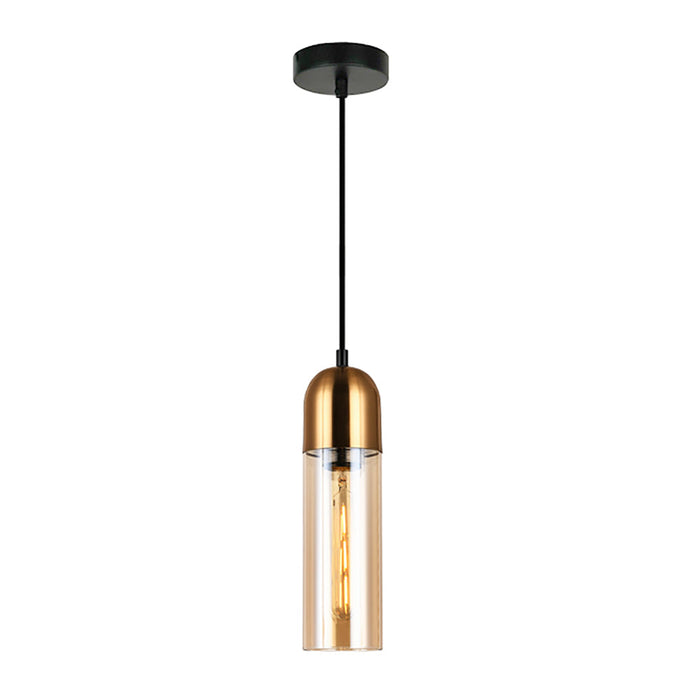 Buy Mini Pendants Australia PASTILLE Round Top Cylinder 1 Light Pendant In Antique Brass With Amber Glass - PASTILLE2