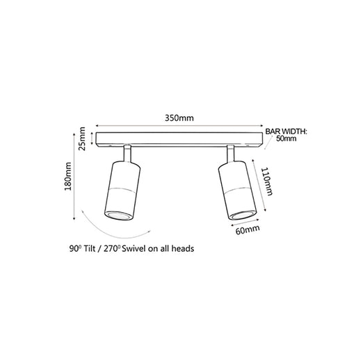 Buy Outdoor Ceiling Spotlights Australia GU10 Exterior Adjustable Head 2 Light Spotlight White IP44 - PG2BARWH