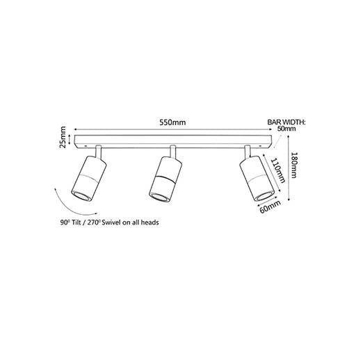 Buy Outdoor Ceiling Spotlights Australia GU10 Exterior Adjustable Head 3 Light Spotlight Titanium IP44 - PG3BART