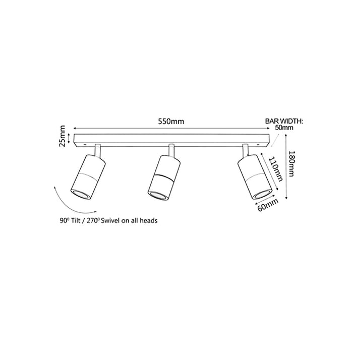 Buy Outdoor Ceiling Spotlights Australia GU10 Exterior Adjustable Head 3 Light Spotlight Titanium IP44 - PG3BART