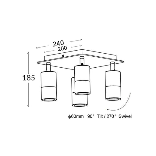Buy Outdoor Ceiling Spotlights Australia GU10 Exterior Adjustable Head 4 Light Square Spotlight Titanium IP44 - PG4SQT