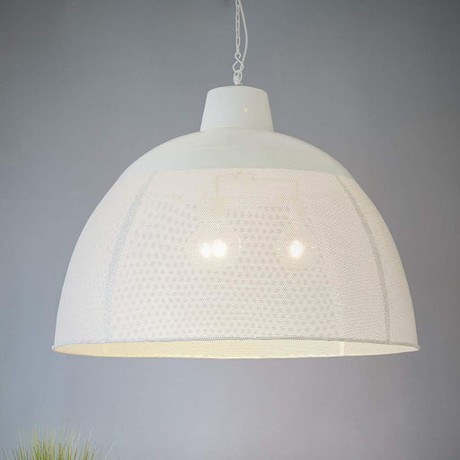 Buy Pendant Lights Australia Riva Extra Large 3 Light Perforated Iron Dome Pendant- Matt White - ZAF10501