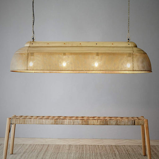 Buy Pendant Lights Australia Riva 4 Light Extra Long Perforated Iron Elongated Pendant - Antique Brass - ZAF10412