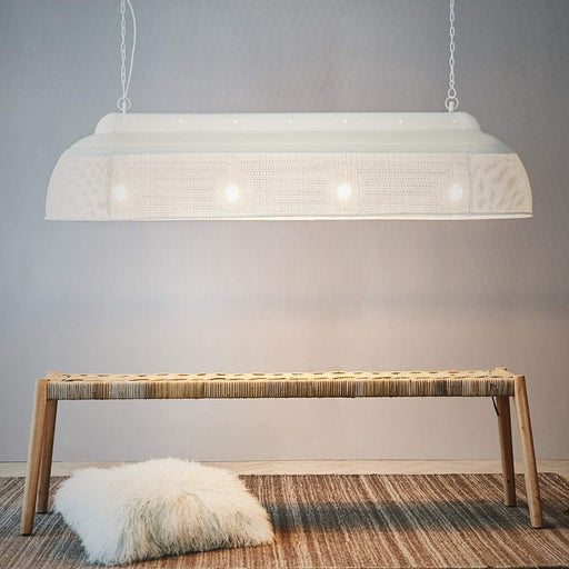 Buy Pendant Lights Australia Riva 4 Light Extra Long Perforated Iron Elongated Pendant - Matt White - ZAF10415