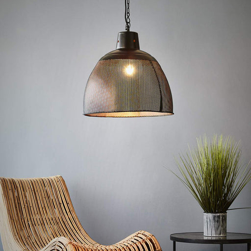 Buy Pendant Lights Australia Riva Medium 1 Light Perforated Iron Dome Pendant - Black/Gold - ZAF10504