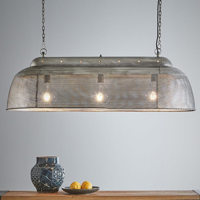 Buy Pendant Lights Australia Riva 3 Light Perforated Iron Elongated Long Pendant Zinc - ZAF10326