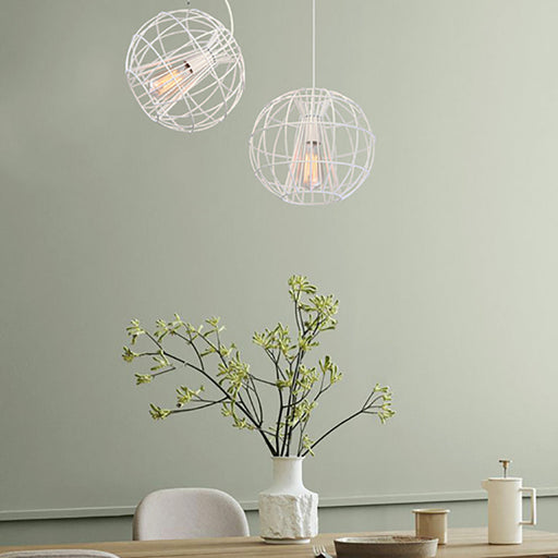 Buy Pendant Lights Australia SENTINEL Modern Round Cage 1 Light Pendant White - SENTINEL2