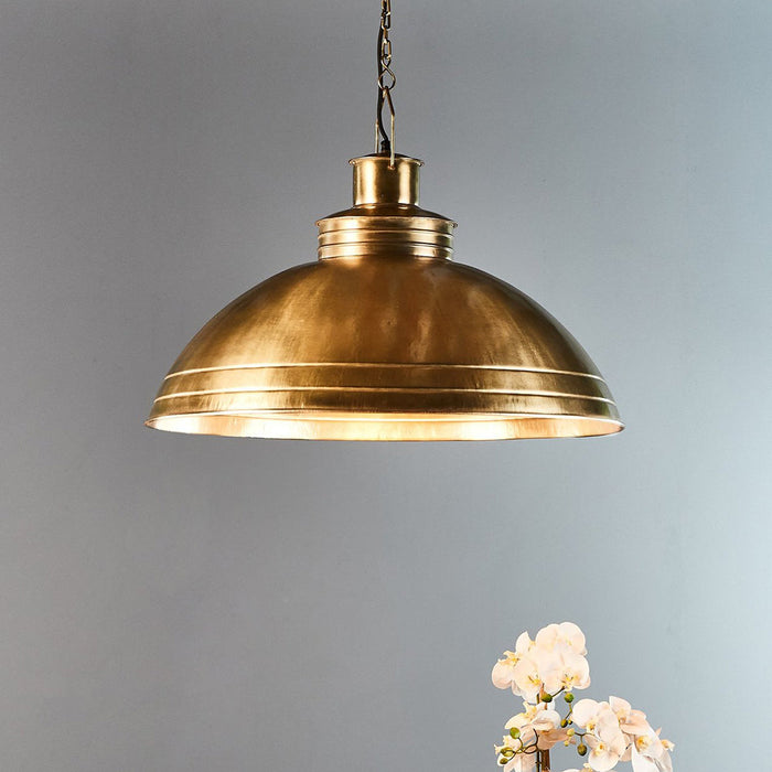 Buy Pendant Lights Australia Sheldon 1 Light Large Iron Shallow Dome Pendant Antique Brass - ZAF10218BR