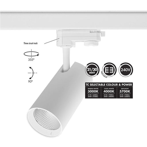 Buy Three Circuit Track Heads Australia Unitrek Three Circuit Track Head W90mm White Polyamide 3CCT - STR3/9017/30TC/DP/WH