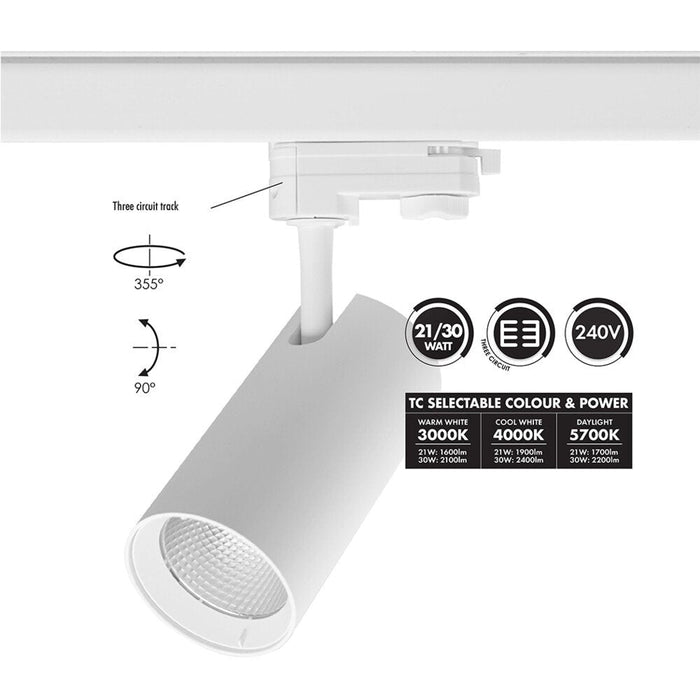 Buy Three Circuit Track Heads Australia Unitrek Three Circuit Track Head W90mm White Polyamide 3CCT - STR3/9017/30TC/DP/WH