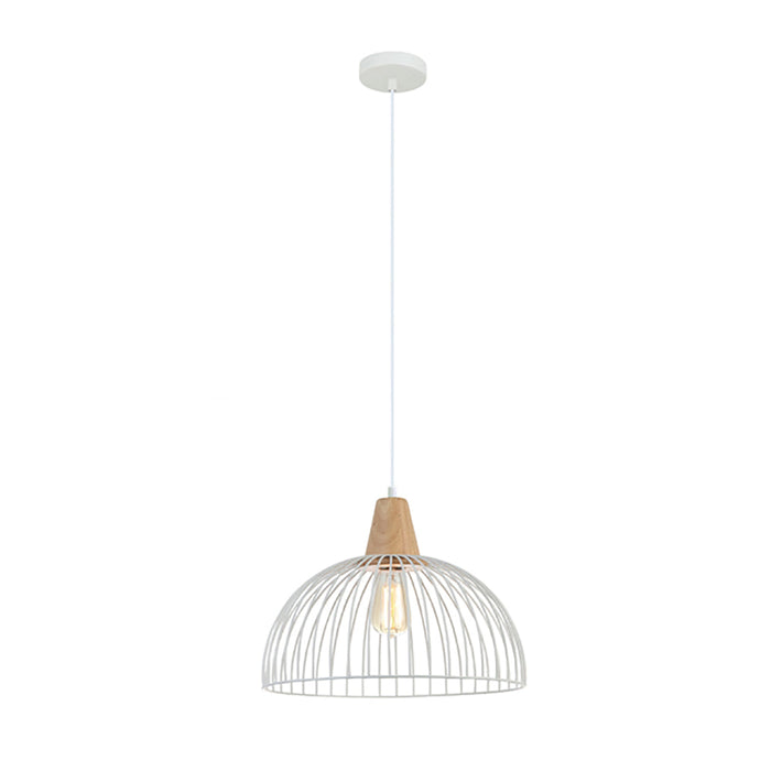 Buy Pendant Lights Australia STRAND Iron And Wood Dome Cage 1 Light Pendant White - STRAND2
