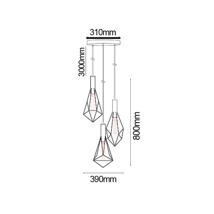 Buy Cluster Pendants Australia WHITEBAND White Iron Cage 3 Light Round Base Pendant - WHITEBAND2X3