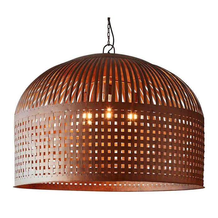 Buy Pendant Lights Australia Esch 3 Light Woven Iron Strips Extra Large Pendant Rust - ZAF10405