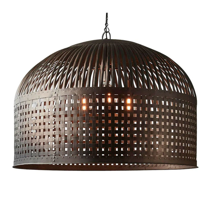 Buy Pendant Lights Australia Esch 3 Light Woven Iron Strips Extra Large Pendant Antique Black - ZAF10406