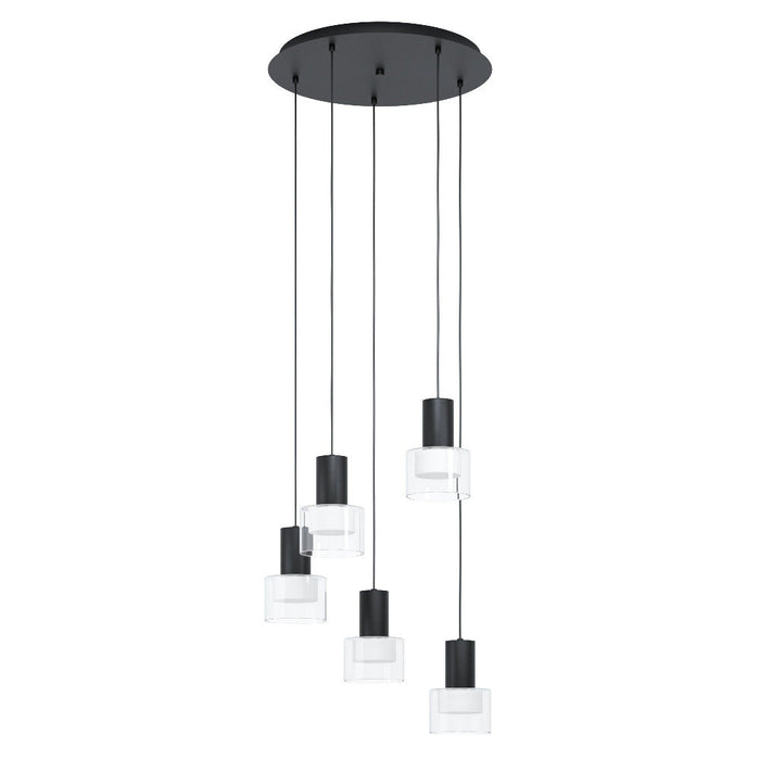 Buy Cluster Pendants Australia MOLINEROS Cluster Pendent 5 Lights Black Steel Clear Glass 3CCT - 39727N