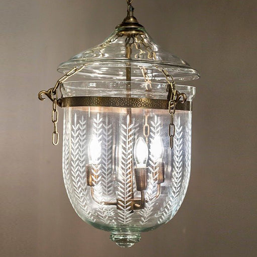 Buy Pendant Lights Australia Bell Jar 3 Light Pendant Medium Brass & Leaf Cut Glass - ELKH307