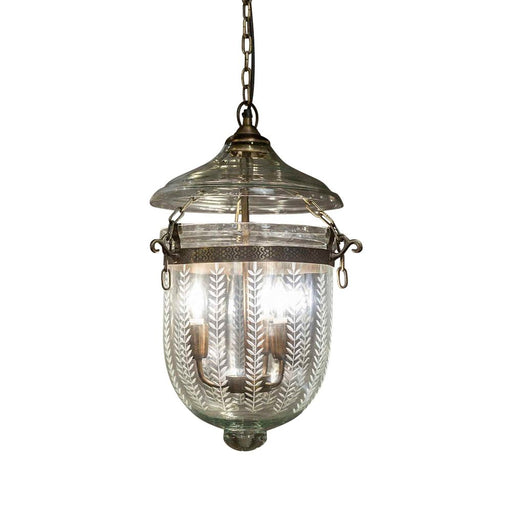 Buy Pendant Lights Australia Bell Jar 3 Light Pendant Small Brass & Leaf Cut Glass - ELKH308