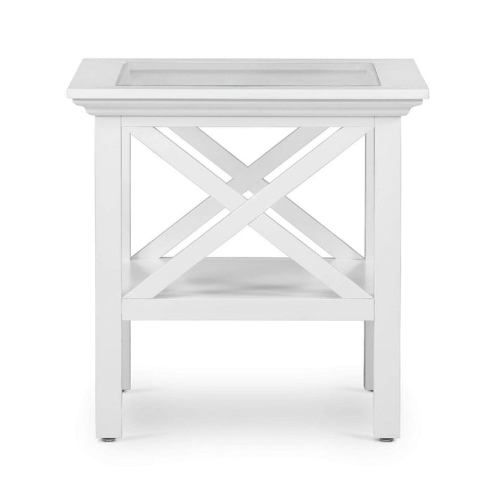 Sorrento Hamptons Square Side Table With Glass Top White - OWFV0027