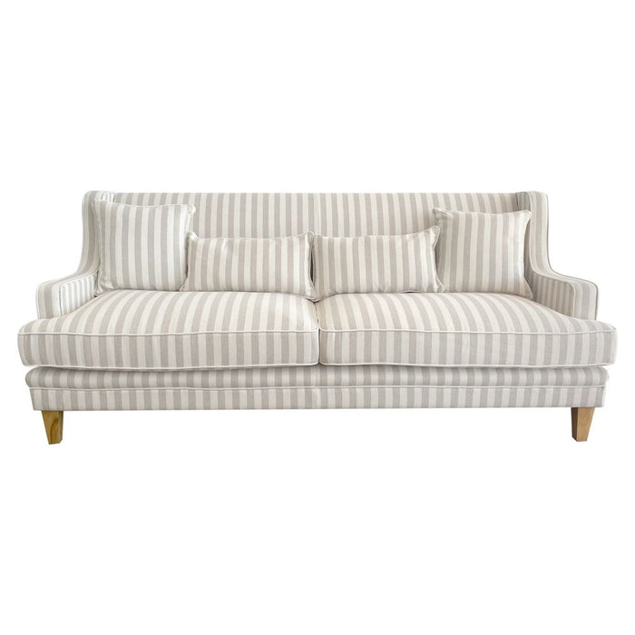 Bondi Hamptons 3 Seat Sofa Stripe With White Piping Natural - OWFL0227NS-3